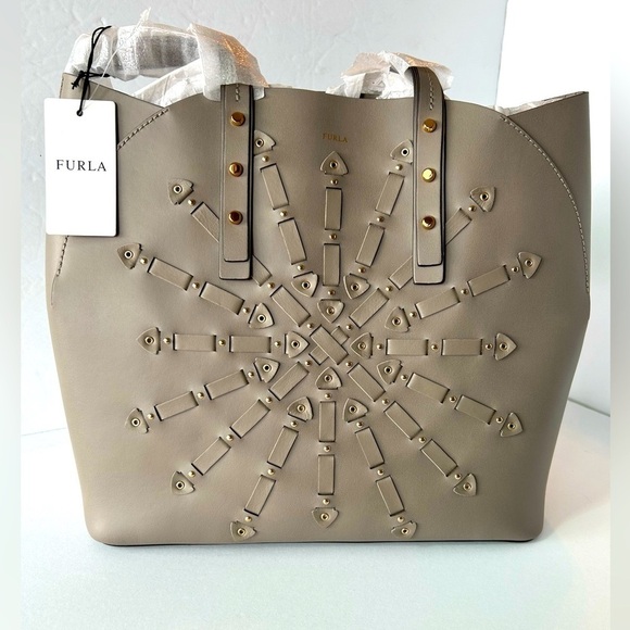 FURLA NWT Taupe Colored Leather Tote - Picture 1 of 12